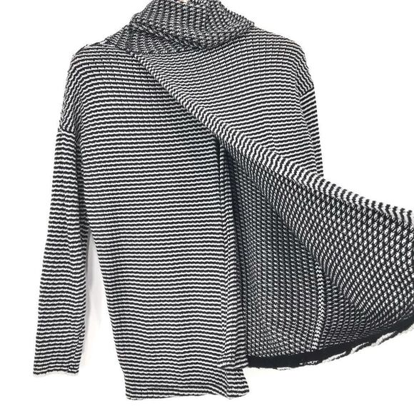 Cabi 3167 FERGIE Black White Stripe Cowl Turtleneck Split Knit Sweater - Picture 14 of 16